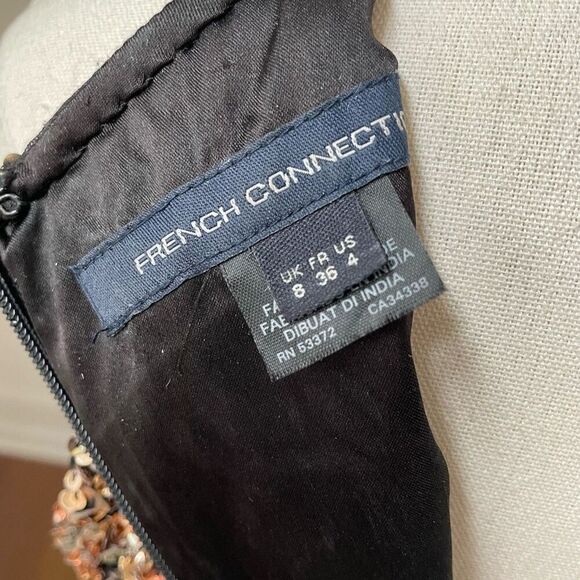 French Connection Sequin Cocktail Dress Metallic Colorblock Stripe Gold Silver 4 - Picture 9 of 10